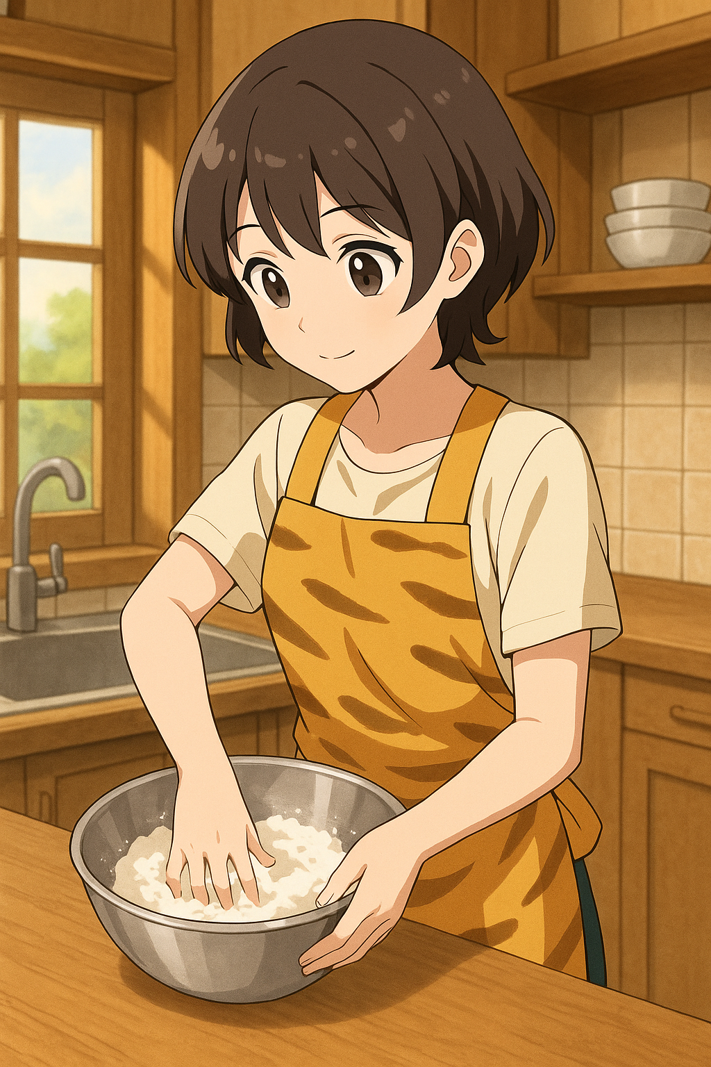 粉を混ぜている女性